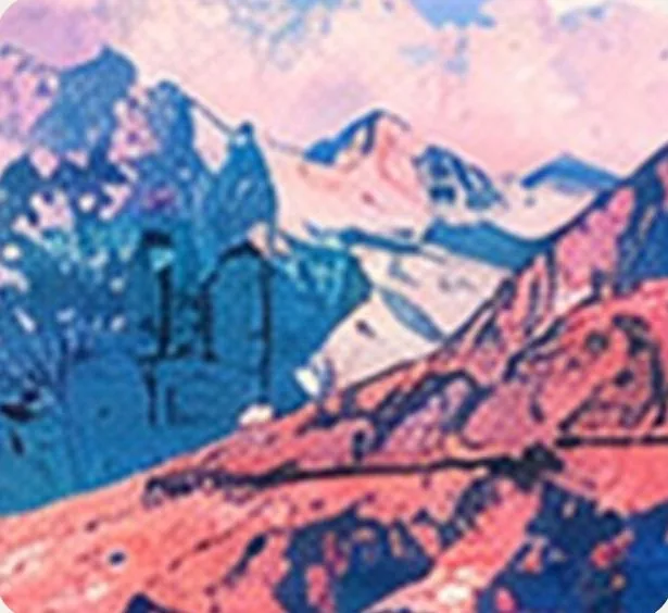 Pink and blue painted mountains